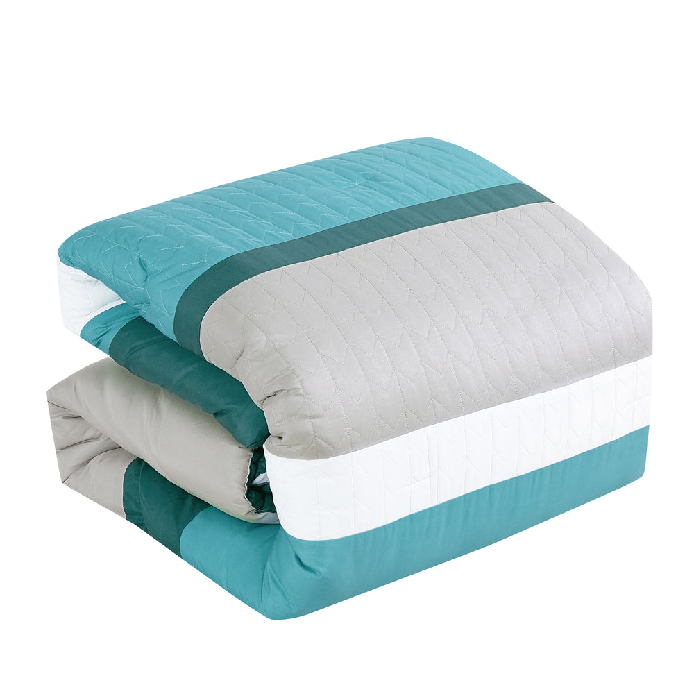 Closeout - 6 Piece Teal Patchwork Comforter Set Queen King Size