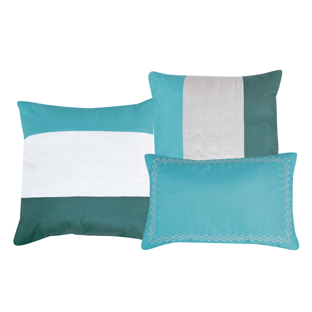 Closeout - 6 Piece Teal Patchwork Comforter Set Queen King Size