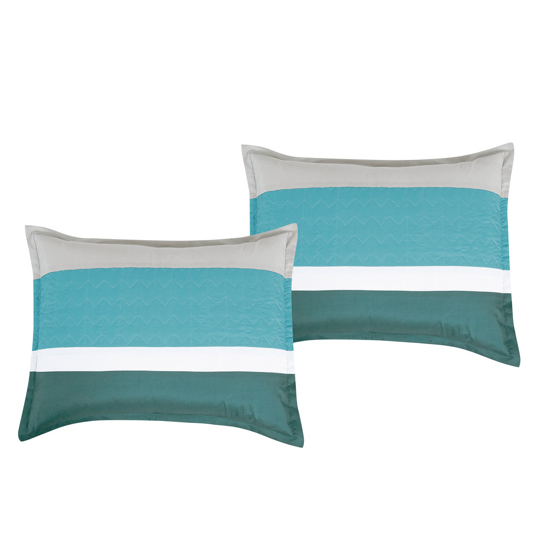 Closeout - 6 Piece Teal Patchwork Comforter Set Queen King Size