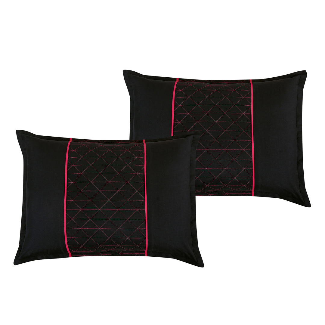 Luxury 9-Piece Geometric Grid Comforter Set in Black & Hot Pink – Complete Bedding with Sheet Set Included