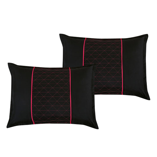 Luxury 9-Piece Geometric Grid Comforter Set in Black & Hot Pink – Complete Bedding with Sheet Set Included
