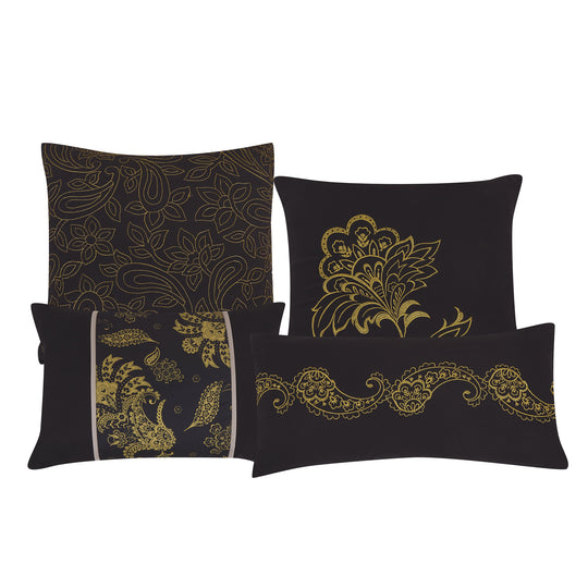 7-Piece Luxury Black & Gold Damask Comforter Set – Reversible Elegant Bedding for Queen/King