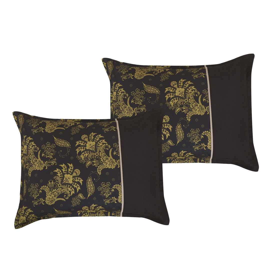 7-Piece Luxury Black & Gold Damask Comforter Set – Reversible Elegant Bedding for Queen/King