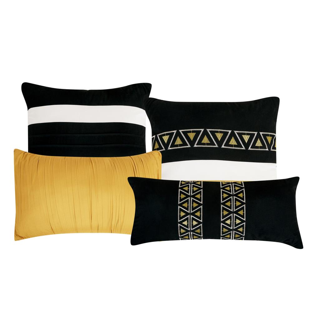 7 Piece Yellow and Black Embroidered Comforters Bedding Set