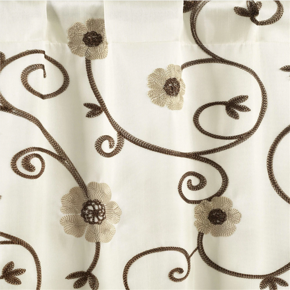 Floral Window Kitchen Curtain (Single), 42”W x 18"L, Chocolate