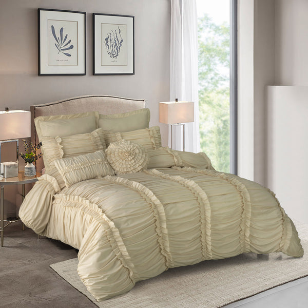7 Piece Brushed Microfiber Plain Weave Comforter Bedding Set With Accent Pillows