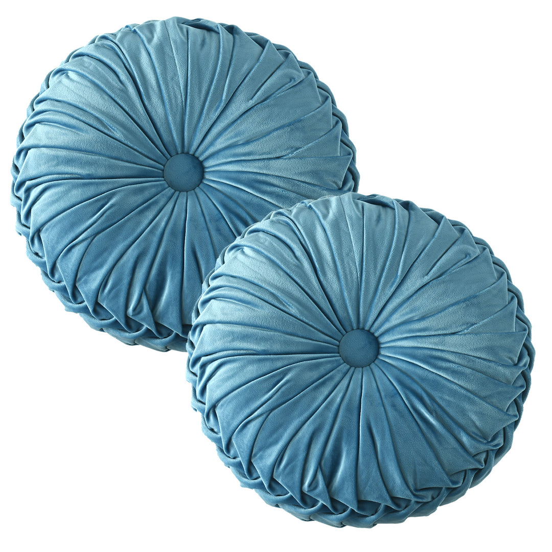 Set of 2 Decorative Velvet Round Pleated Throw Pillows,14.5" Diameter