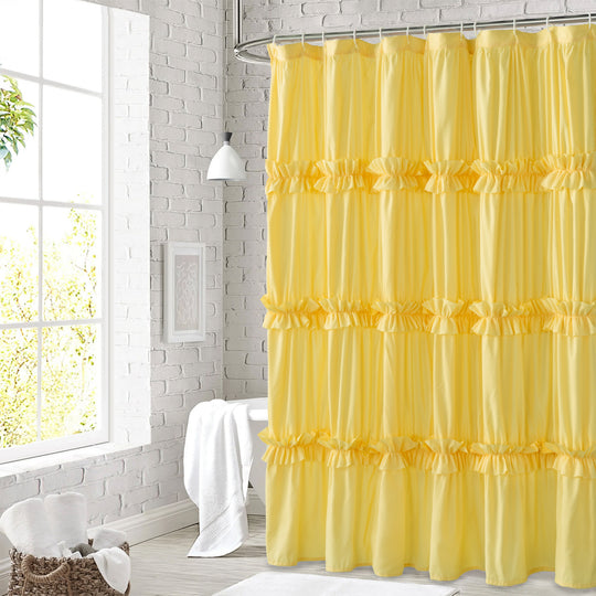 Luxurious Farmhouse Unique Pleated Cloth Fabric Shower Curtain 72x72 Long Bathroom Curtain