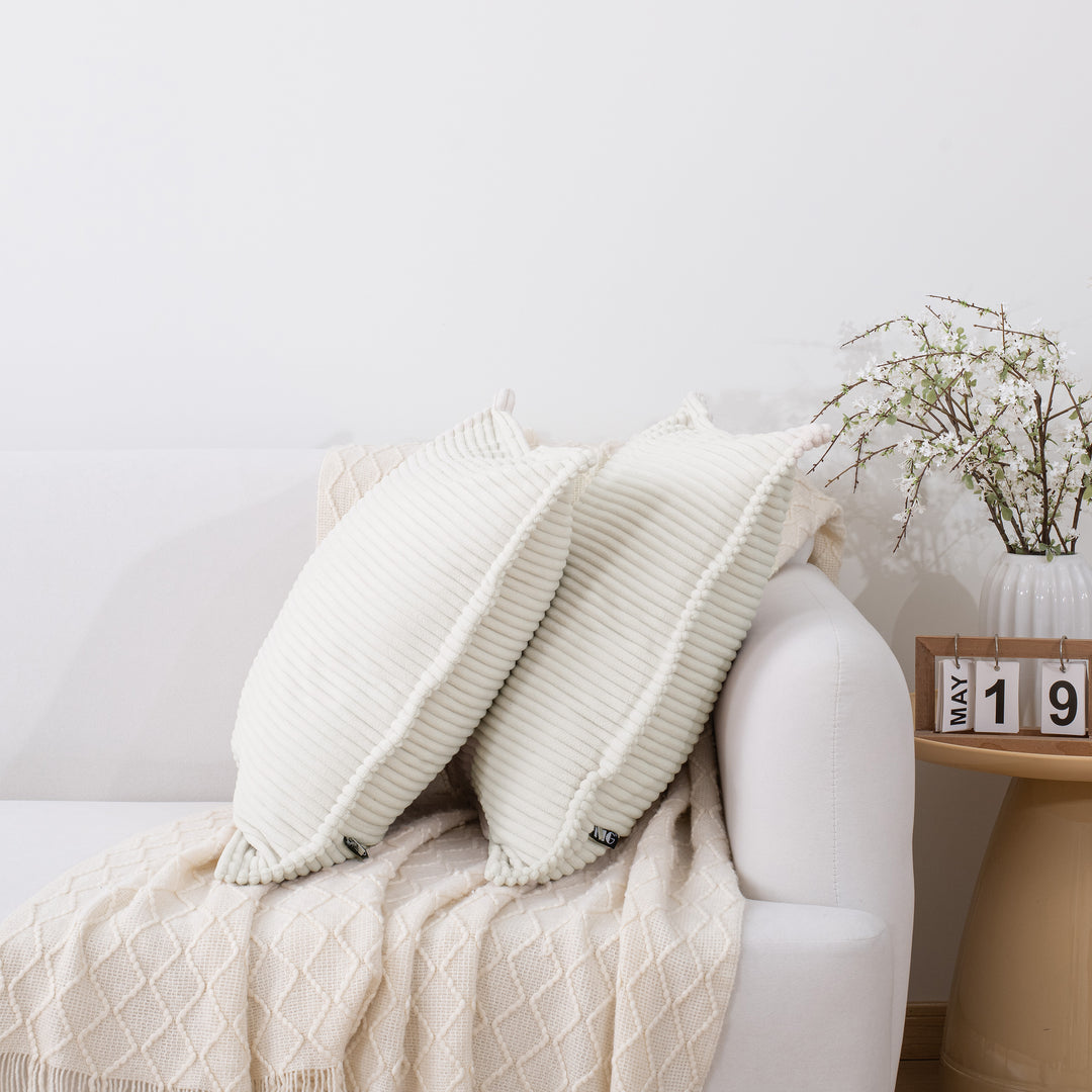 Ribbed Corduroy Decorative Throw Pillows Set of 2,Square Accent Pillows with Covers & PP Cotton Inserts