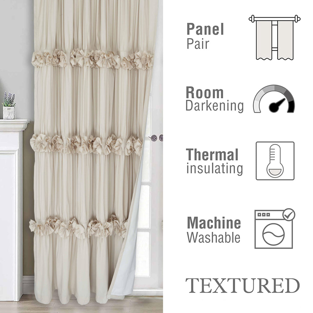 HIG Farmhouse Ruffle Window Curtains with Blackout Liner Handmade Bow Ties Drapes 2 Panels Set, 54"W x 84"L