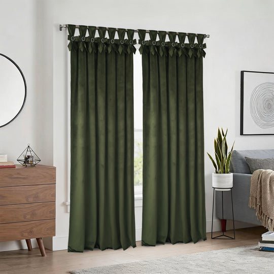 HIG Set of 2 Bow Tie Top Velvet Window Curtains, Elegant Twist Knot Rod Pocket Light Filtering Panels for Bedroom & Living Room, 52" x 84"