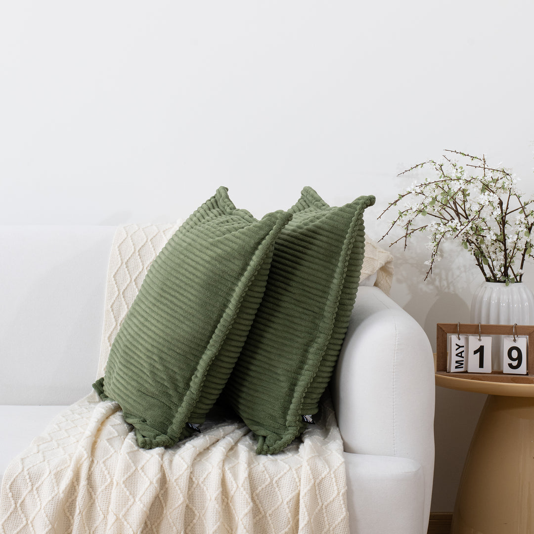 Ribbed Corduroy Decorative Throw Pillows Set of 2,Square Accent Pillows with Covers & PP Cotton Inserts