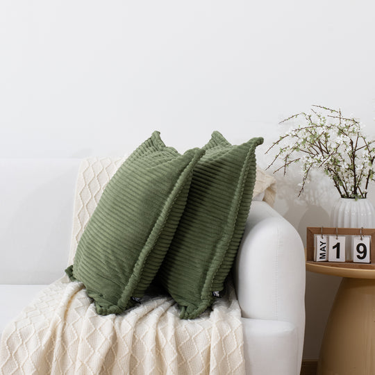 Ribbed Corduroy Decorative Throw Pillows Set of 2,Square Accent Pillows with Covers & PP Cotton Inserts