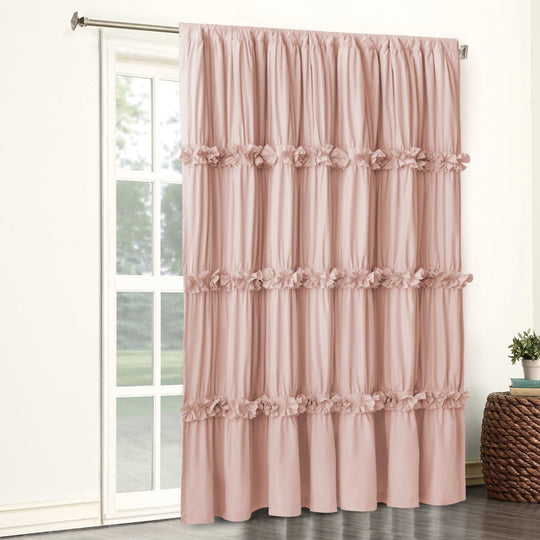 Farmhouse Ruffle Window Curtains with Blackout Liner Handmade Bow Ties Drapes 1 Panel, 100"W x 84"L