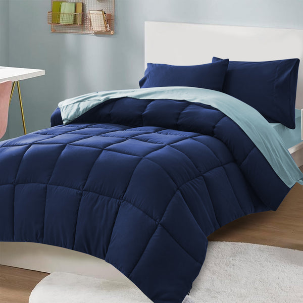 5 Piece Reversible and Lightweight Comforter Set with Bed Sheets Twin XL