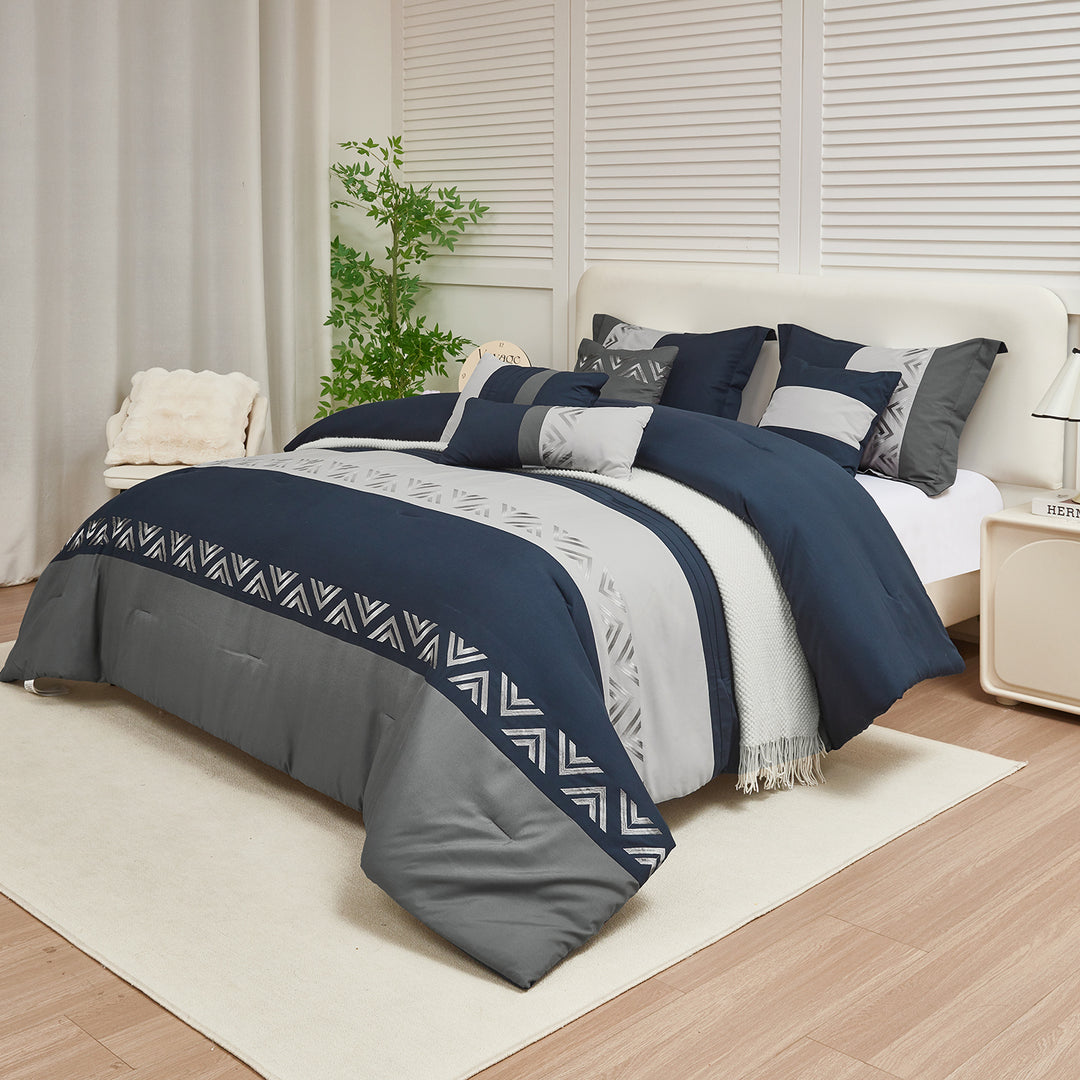 HIG 7 Piece Embroidery Design Bed-in-a-Bag, Taupe Queen Size Ultra Soft Comforter Set for Adults