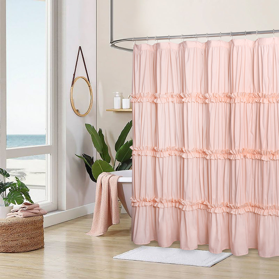 Luxurious Farmhouse Unique Pleated Cloth Fabric Shower Curtain 72x72 Long Bathroom Curtain