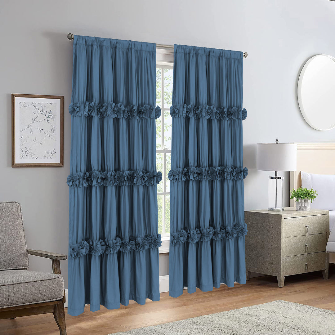 Farmhouse Ruffle Window Curtains with Blackout Liner Handmade Bow Ties Drapes 2 Panels Set, 54"W x 84"L