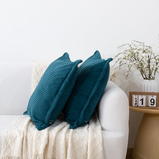 Ribbed Corduroy Decorative Throw Pillows Set of 2,Square Accent Pillows with Covers & PP Cotton Inserts