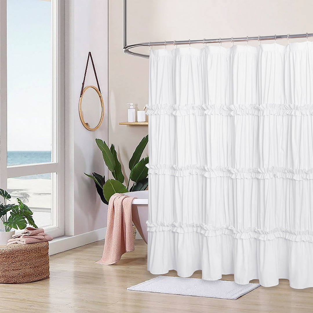 Luxurious Farmhouse Unique Pleated Cloth Fabric Shower Curtain 72x72 Long Bathroom Curtain