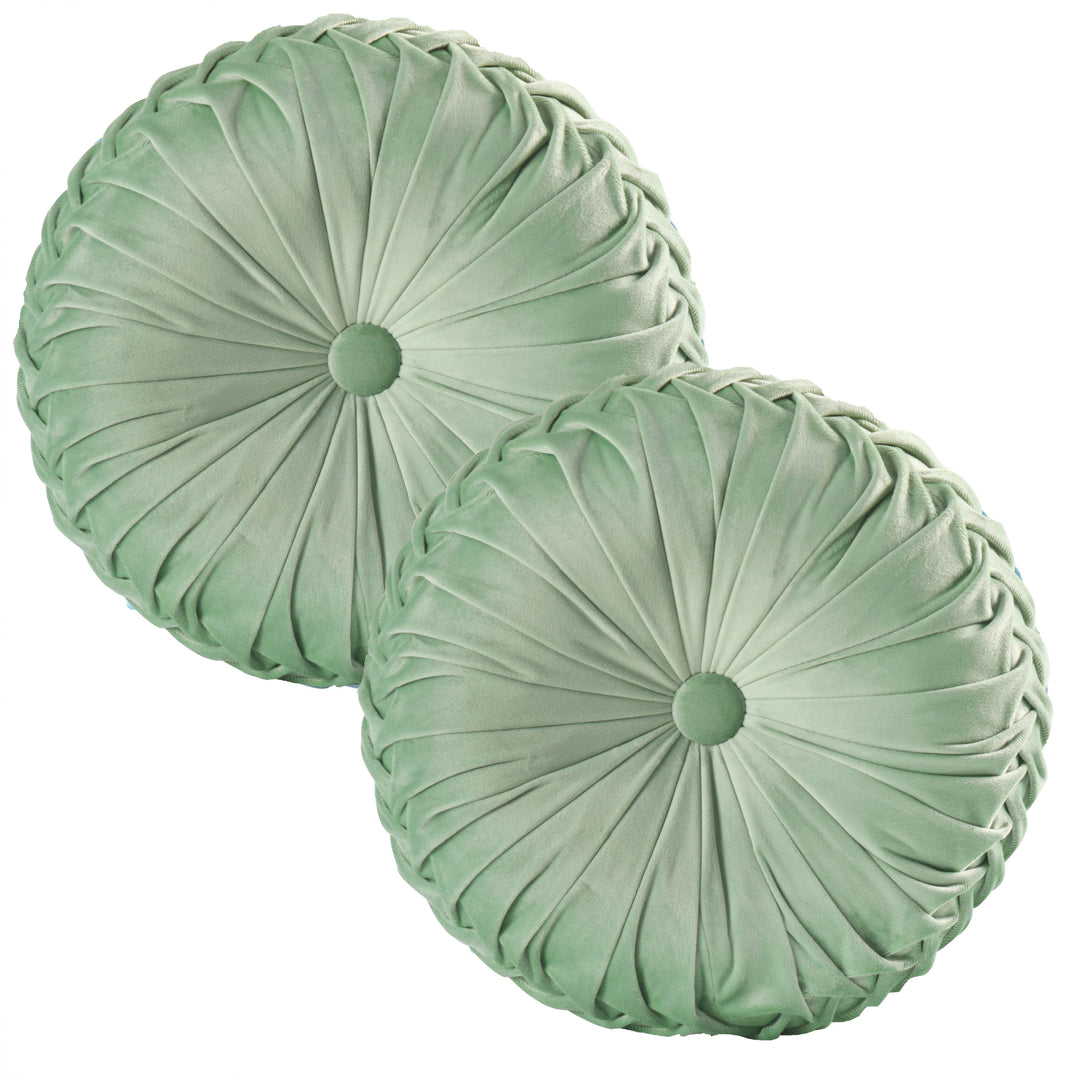 Set of 2 Decorative Velvet Round Pleated Throw Pillows,14.5" Diameter