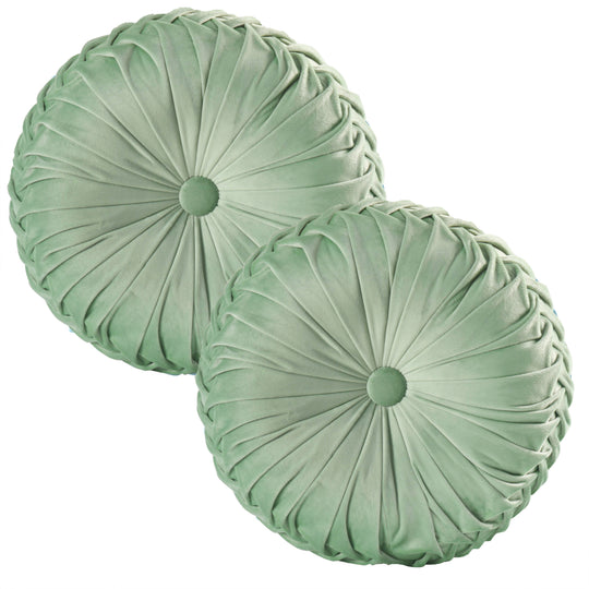 Set of 2 Decorative Velvet Round Pleated Throw Pillows,14.5" Diameter
