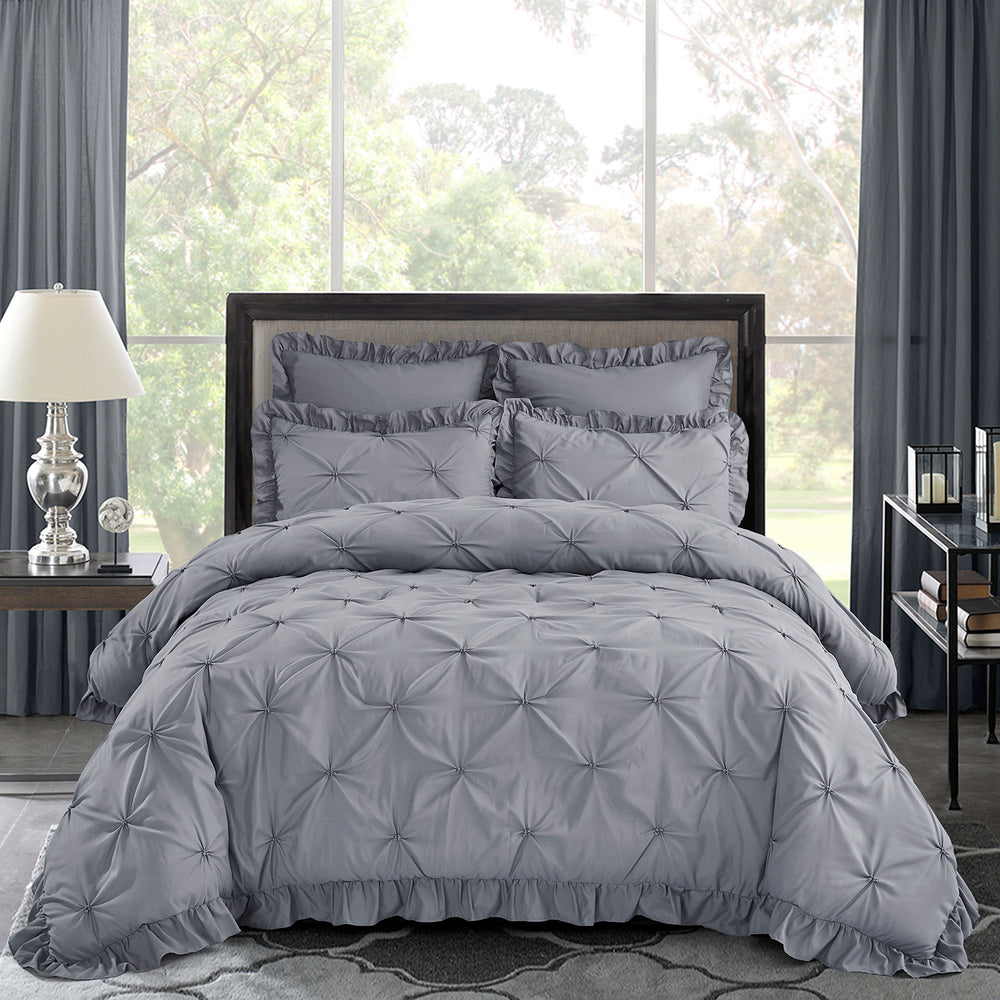5-Piece Ruched Ruffled Microfiber Comforter Set – Multiple Colors Available for Queen/King