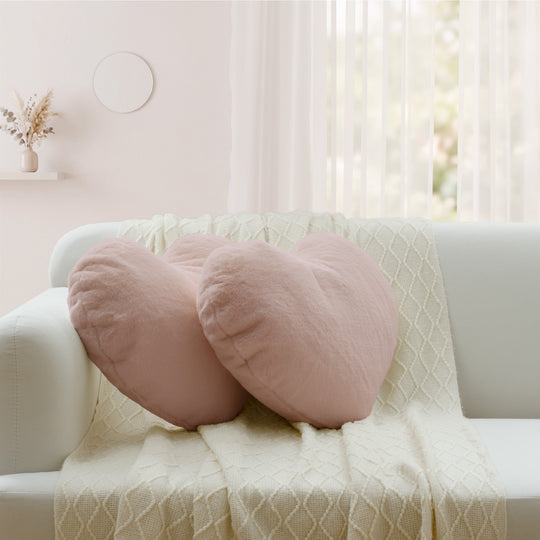 2 Pack Heart Shaped Throw Pillows, Love Decorative Pillow Gifts, Ultra Soft Faux Rabbit Fur Cute Pillows for Women Girls Kids Bedroom Decor