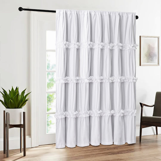 Farmhouse Ruffle Window Curtains with Blackout Liner Handmade Bow Ties Drapes 1 Panel, 100"W x 84"L