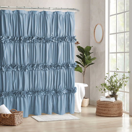 Luxurious Farmhouse Unique Pleated Cloth Fabric Shower Curtain 72x72 Extra Long Bathroom Curtain