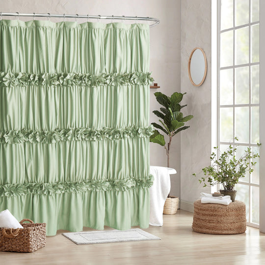 Luxurious Farmhouse Unique Pleated Cloth Fabric Shower Curtain 72x72 Extra Long Bathroom Curtain