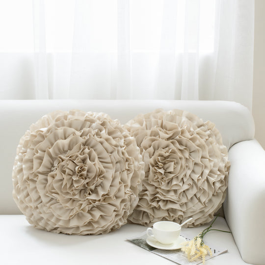 2 Pack 3D Rose Flower Handmade Rosette Rounded Decorative Throw Pillow, Layered Ruffle Floral Accent Pillow for Home Decor,16" Round