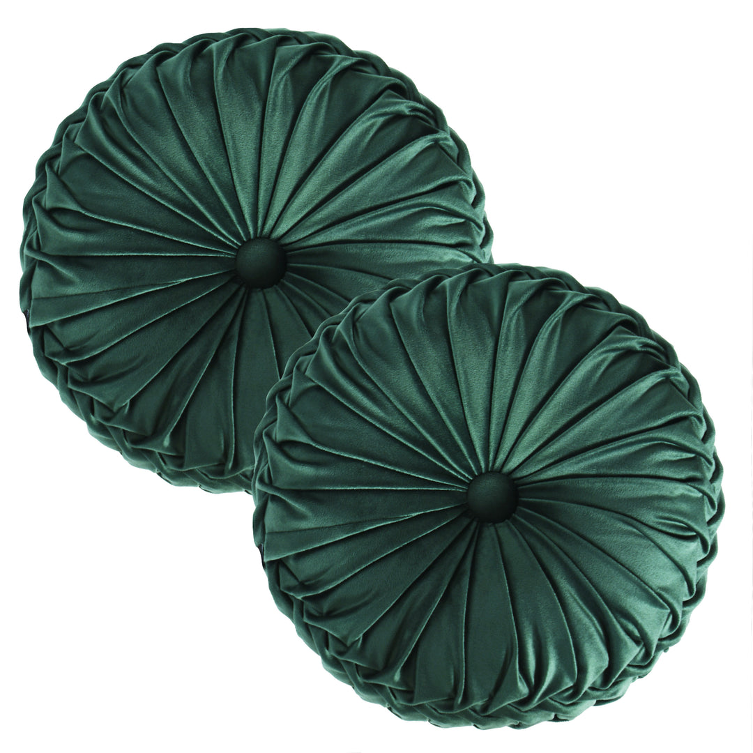 HIG Set of 2 Pumpkin Pleated Round Throw Pillows, Soft Velvet, 14.5" Diameter