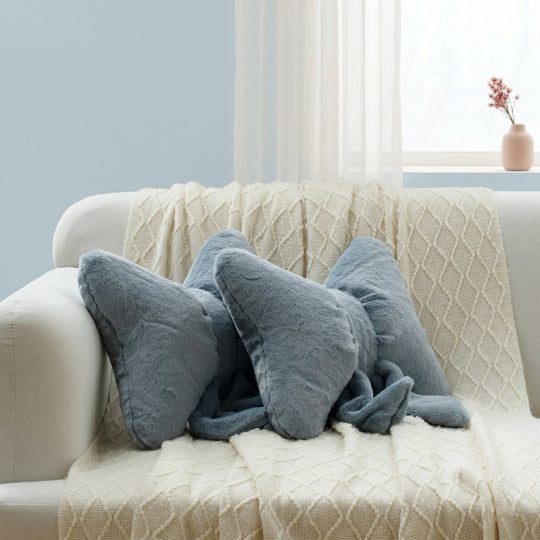 2 Pack Bow Shaped Pillows, Love Throw Pillows Gifts, Ultra Soft Faux Rabbit Fur Cute Pillows, Women Girls Kid Room Decor