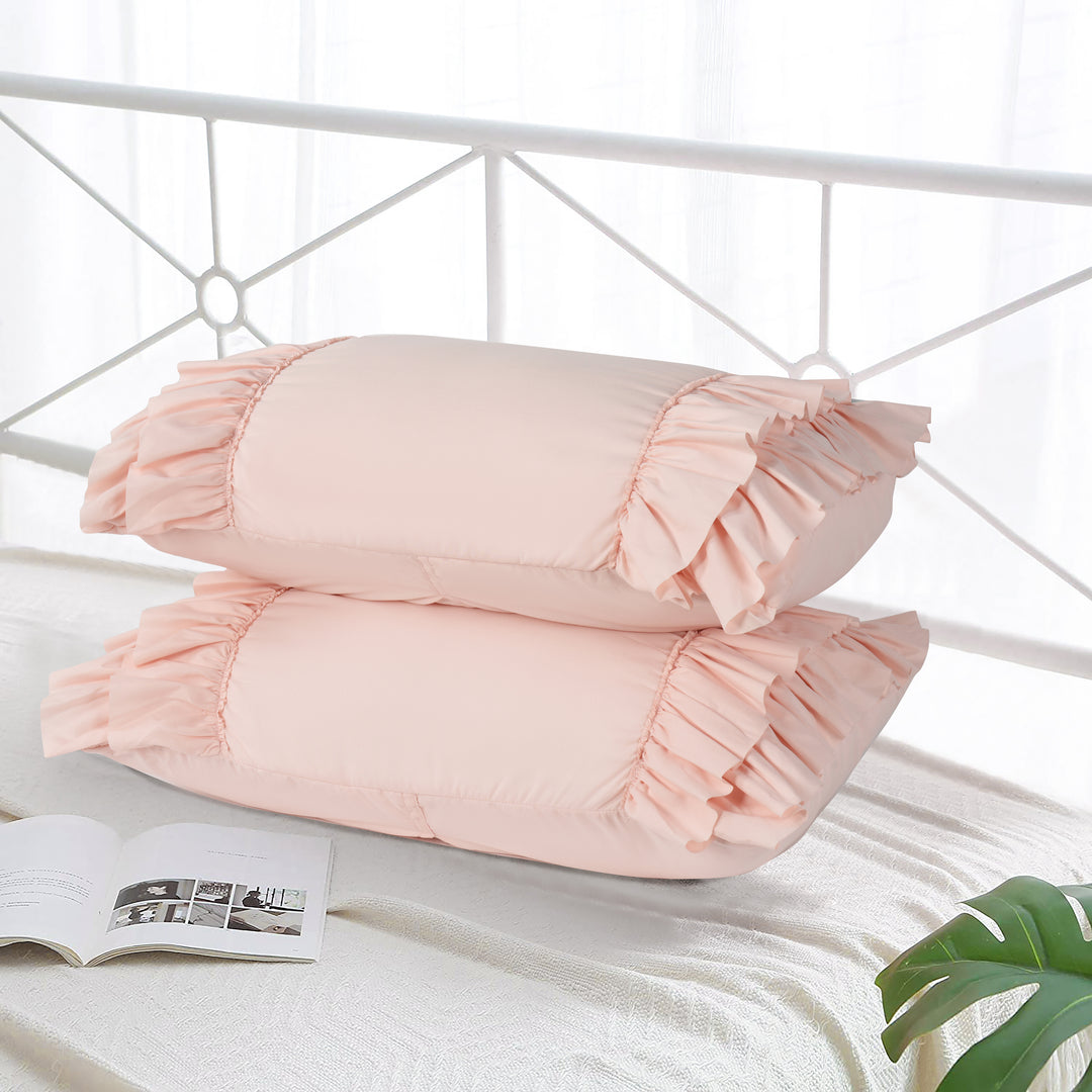 2 Piece Handcraft Chic Ruffle French Country Style Pillow Shams