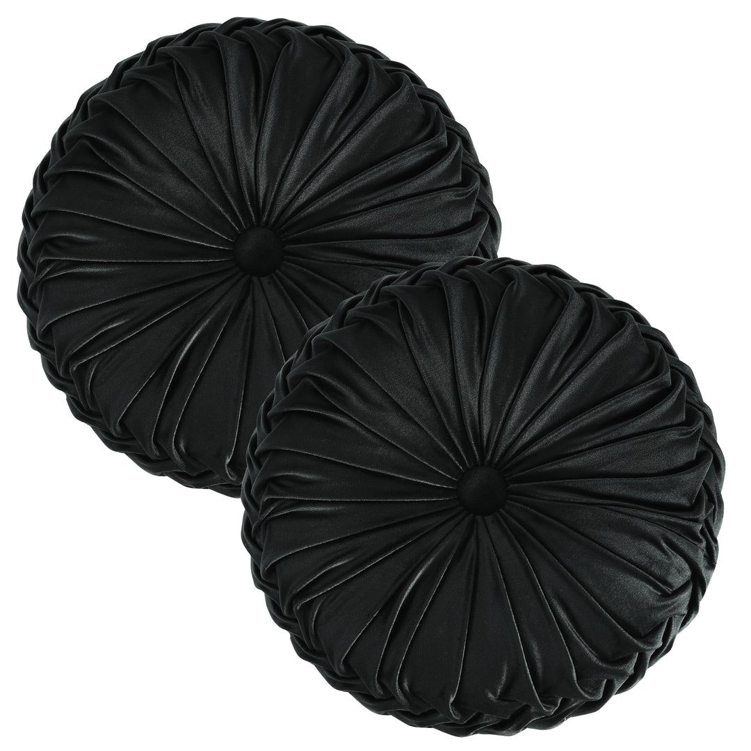 Set of 2 Decorative Velvet Round Pleated Throw Pillows,14.5" Diameter