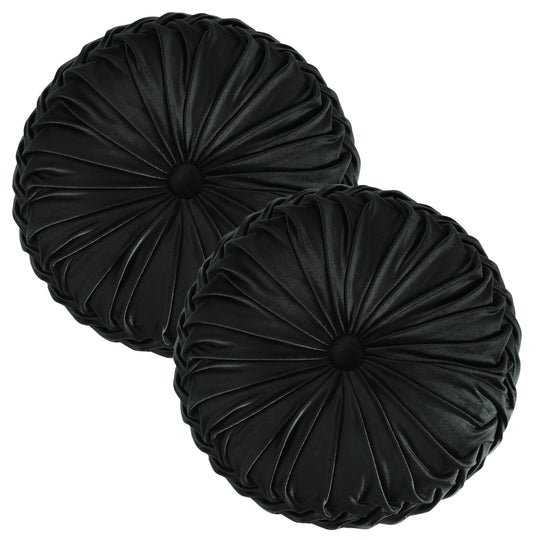 Set of 2 Decorative Velvet Round Pleated Throw Pillows,14.5" Diameter