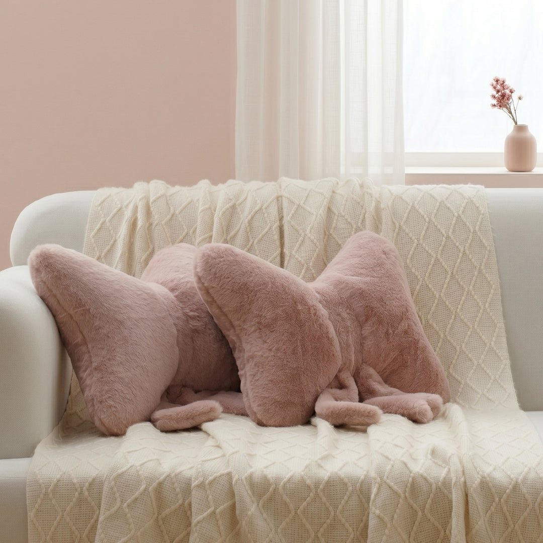 2 Pack Bow Shaped Pillows, Love Throw Pillows Gifts, Ultra Soft Faux Rabbit Fur Cute Pillows, Women Girls Kid Room Decor