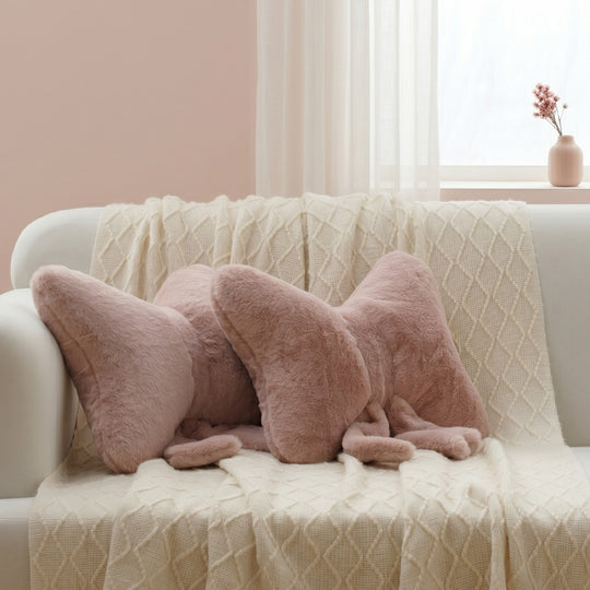 2 Pack Bow Shaped Pillows, Love Throw Pillows Gifts, Ultra Soft Faux Rabbit Fur Cute Pillows, Women Girls Kid Room Decor