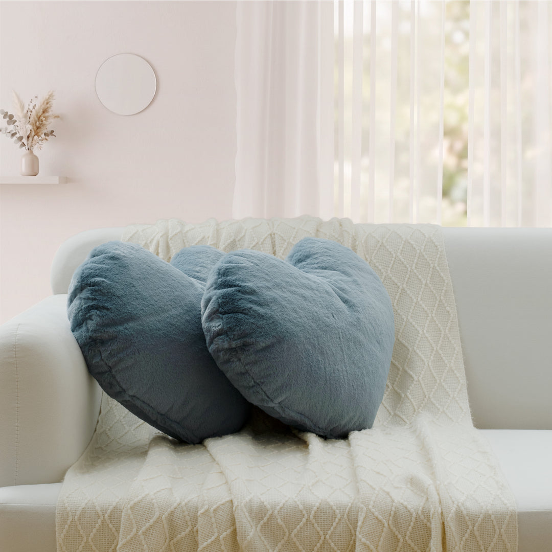 2 Pack Heart Shaped Throw Pillows, Love Decorative Pillow Gifts, Ultra Soft Faux Rabbit Fur Cute Pillows for Women Girls Kids Bedroom Decor