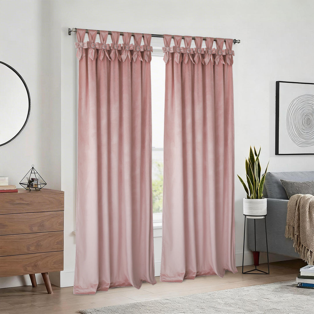 HIG Set of 2 Bow Tie Top Velvet Window Curtains, Elegant Twist Knot Rod Pocket Light Filtering Panels for Bedroom & Living Room, 52" x 84"