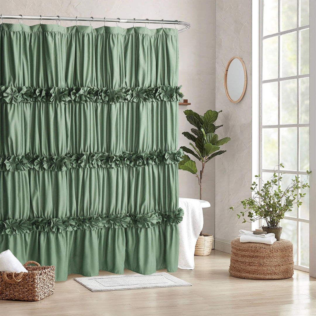 Luxurious Farmhouse Unique Pleated Cloth Fabric Shower Curtain 72x72 Extra Long Bathroom Curtain