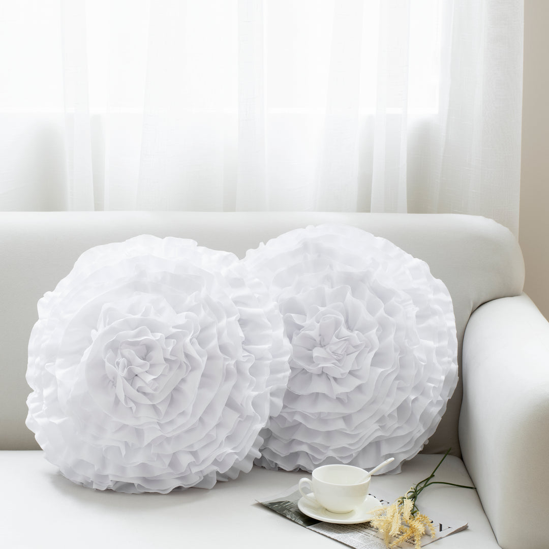 2 Pack 3D Rose Flower Handmade Rosette Rounded Decorative Throw Pillow, Layered Ruffle Floral Accent Pillow for Home Decor,16" Round