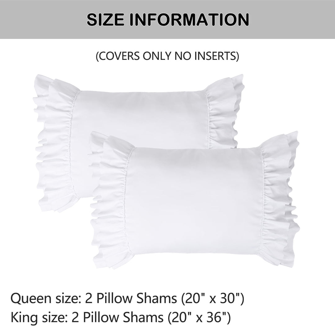 HIG Set of 2 White Microfiber Ruffle Pillow Shams Vintage Victorian Pillowcases