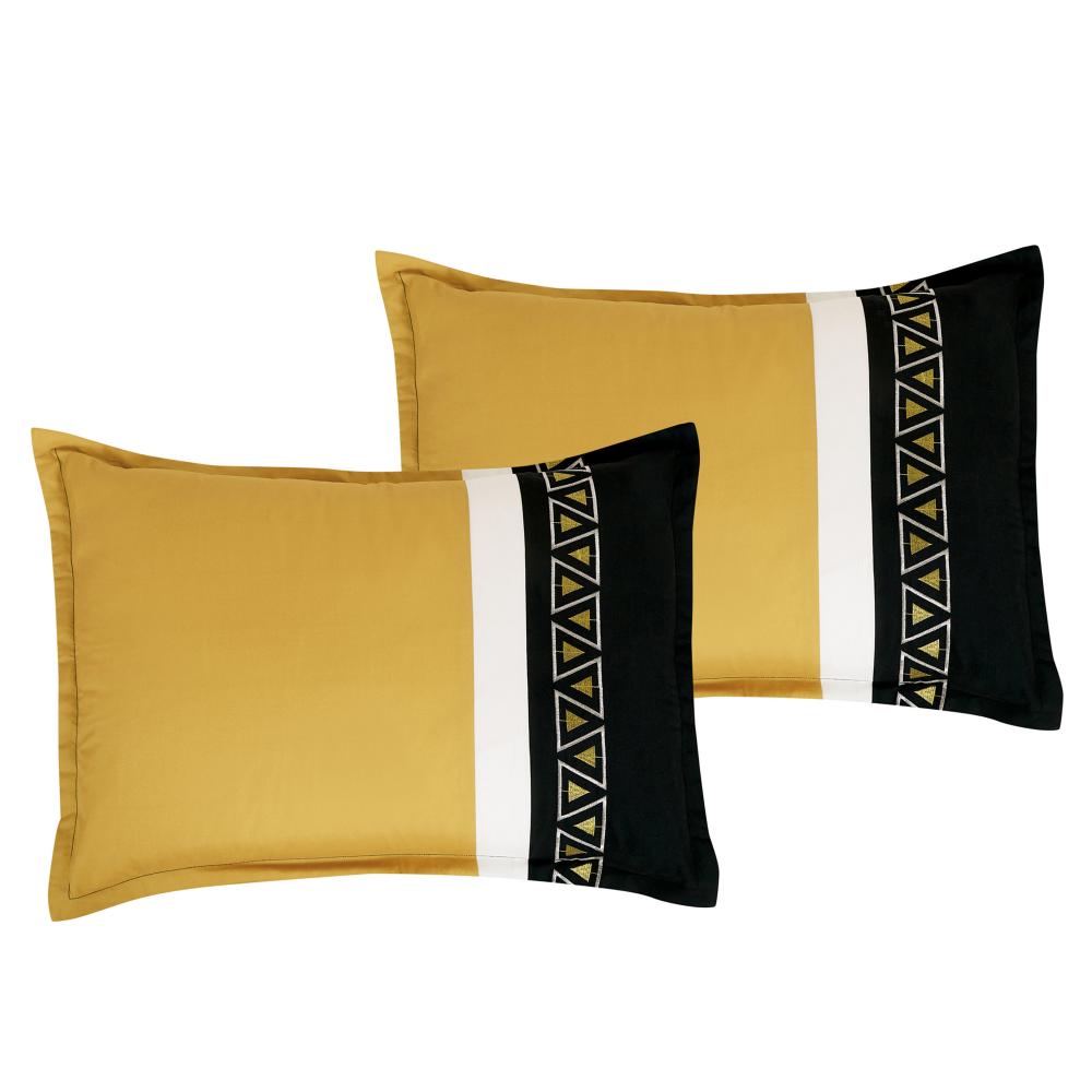 7 Piece Yellow and Black Embroidered Comforters Bedding Set
