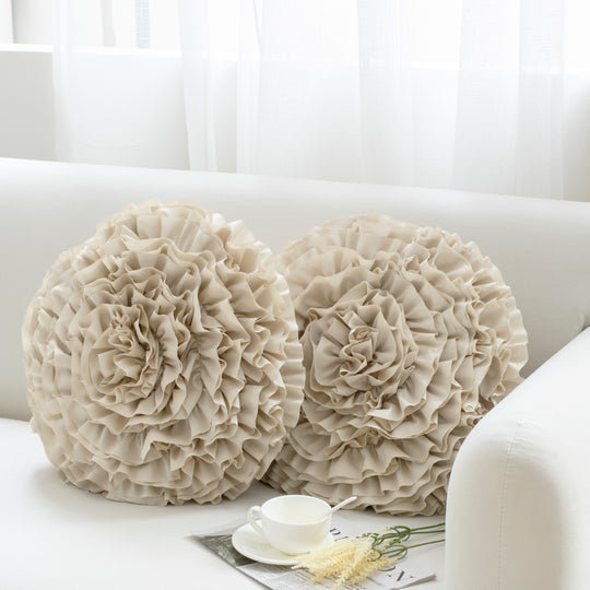 2 Pack 3D Rose Flower Handmade Rosette Rounded Decorative Throw Pillow, Layered Ruffle Floral Accent Pillow for Home Decor,16" Round