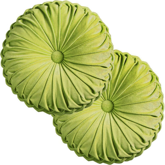 Set of 2 Decorative Velvet Round Pleated Throw Pillows,14.5" Diameter