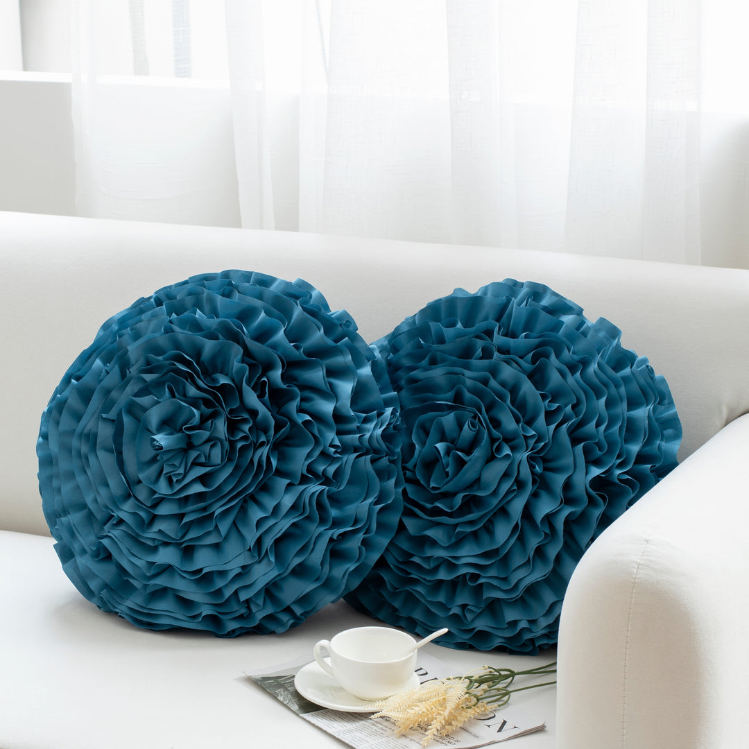 2 Pack 3D Rose Flower Handmade Rosette Rounded Decorative Throw Pillow, Layered Ruffle Floral Accent Pillow for Home Decor,16" Round