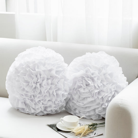 2 Pack 3D Rose Flower Handmade Rosette Rounded Decorative Throw Pillow, Layered Ruffle Floral Accent Pillow for Home Decor,16" Round