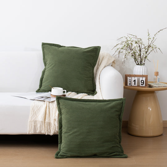 Ribbed Corduroy Decorative Throw Pillows Set of 2,Square Accent Pillows with Covers & PP Cotton Inserts